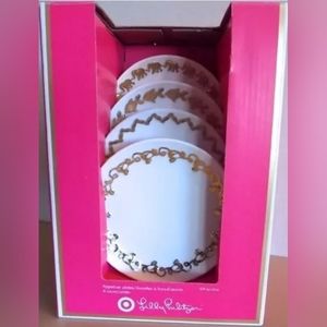 Lilly Pulitzer for Target White/Gold 4 Dessert Plate Set NIB!